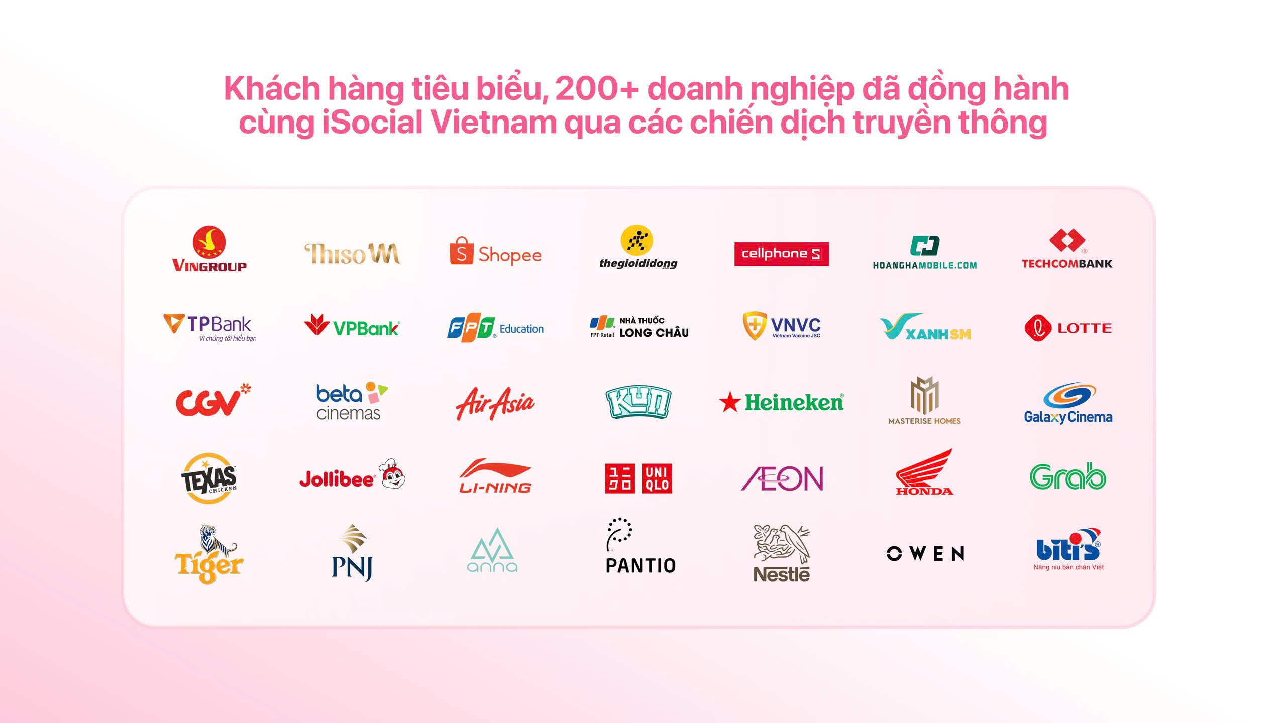 200+ Khách hàng tiêu biểu iSocial Vietnam